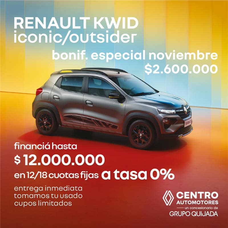 Renault Kwid Iconic/Outsider - Financiación $12.000.000 a tasa 0%